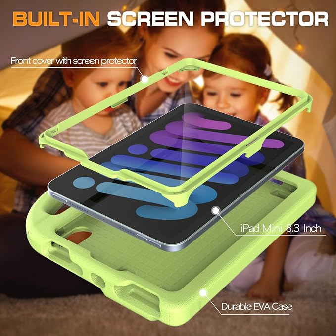 Kids Case for iPad mini 7 (A17 Pro) 2024/ Mini 6 2021 iPad mini 7th/6th Generation Case with Screen Protector - Shockproof with Handle Stand Protective Cover for iPad 8.3 Inch Lavender