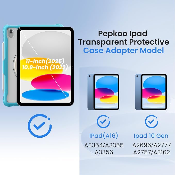 Pepkoo Triple Shock-Absorbing Protective Case for iPad (A16) 11th/10th Gen | Comfortable Heavy-Duty Kids Protective Case With Tactile Sensation With Handle Shoulder Strap (Black)