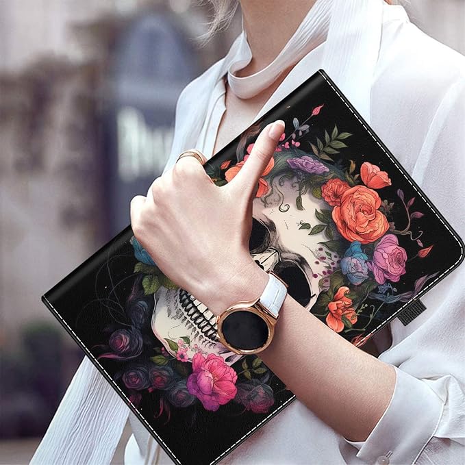 Case for All-New Amazon Fire HD 10 and 10 Plus Tablet (13th/11th Generation 2023/2021 Release) 10.1 Multi-Angle Smart Stand Cover Auto Sleep/Wake Skull and Fire