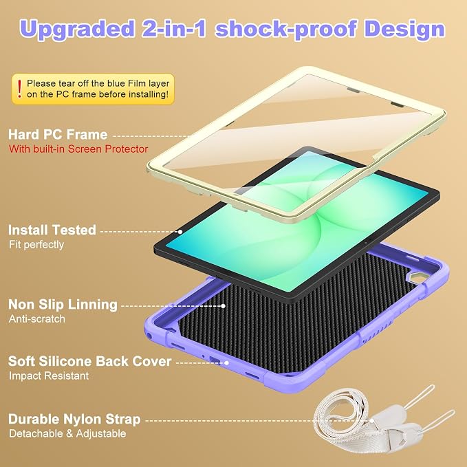 Cover for Samsung Galaxy Tab A11+ Plus/A9+ Plus Case with Screen Protector Galaxy Tab A11+/A9+ 11 inch 2025/2023 Released with Butterfly Stand Shoulder Strap Shockproof case for Kids Girl Colorful