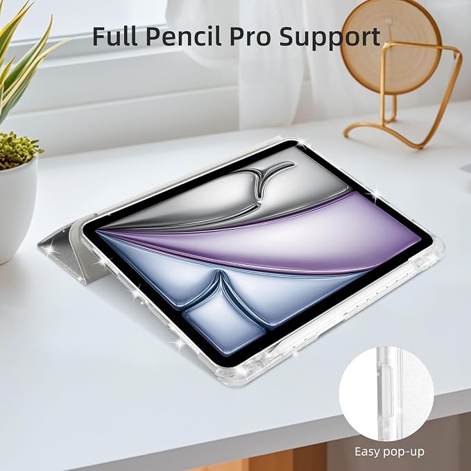 Case for iPad Air 13 Inch (M4/M3/M2 2026/2025/2024) &amp iPad Pro 12.9 6/5th Gen (2022/2021) Glittering Sparkly Cover with Shiny Clear Back Shell Trifold Stand Case with Pencil Holder Black