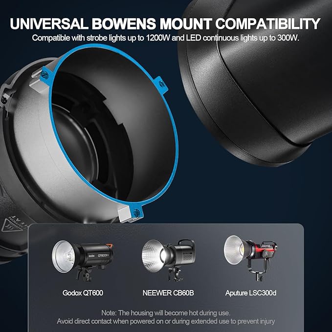 Alluneitter S-80 Bowens Mount Optical Conical Snoot Spotlight Kit. Adjustable Focus 38°Lens, Lighting Shape Changeable; for Photography, Studio Video, Compatible with Various LED Lights and Strobes