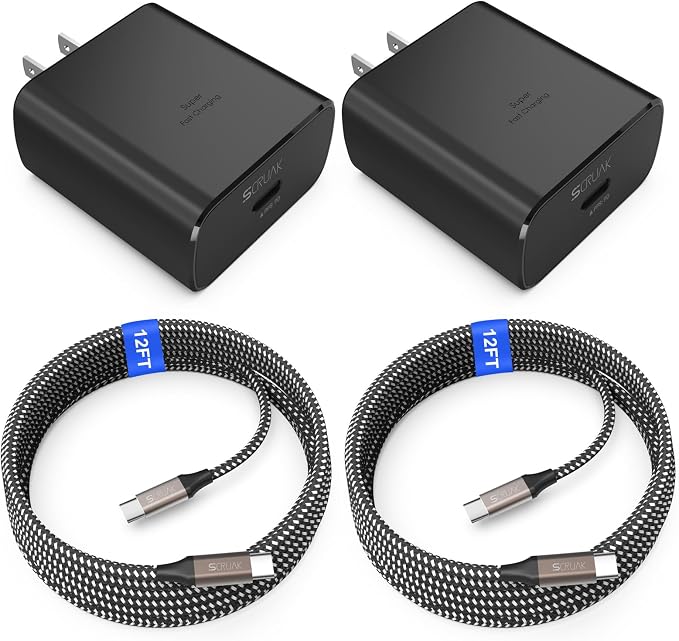 45W USB-C Charger2-Pack 45 Watt Super Fast Charger Type C Wall Charging Block with 2X 10FT Type C Cable for Cable for Samsung Galaxy S26 Ultra/S26/S25+/S25 Ultra/S24+/S23/S22Note 10/20 Tab S9...