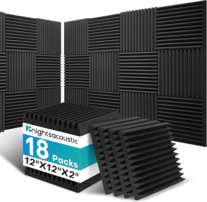 18 Pack Sound Proof Foam Panels for Walls, 2 X 12 X 12 Inches Acoustic Foam Panels, High Density Acoustic Panels Sound Absorbing, Noise Cancelling Studio Wedges, Black (NOT INCLUDE ADHESIVE)