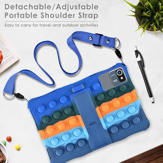 DETUOSI 11 inch Tablet Case Compatible with COLORROOM Android 14 AOCWEI X800 with Shoulder Strap and Stylus Pen Multi-Angle Protective Cover for TECLAST P50 Dazzling Dark Blue