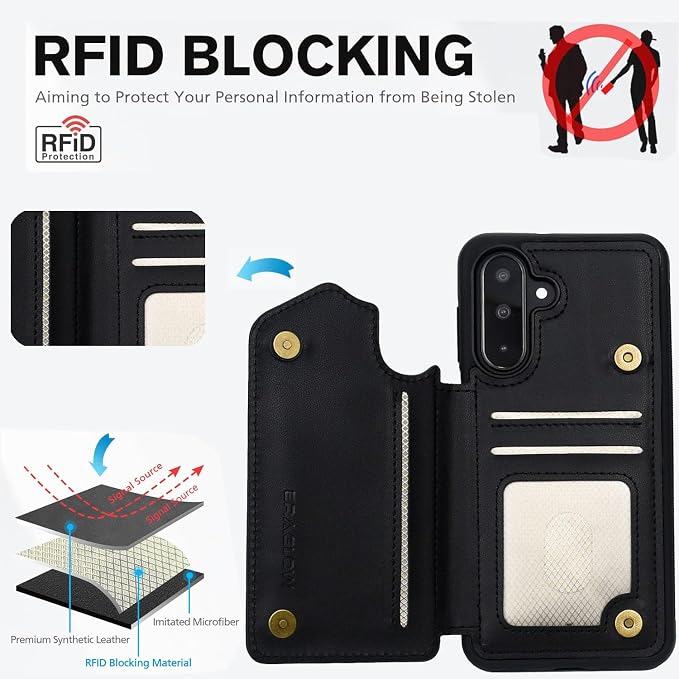 Wallet Case for Samsung Galaxy A17 5G 2025 RFID Blocking Card Holders| Kickstand | Shockproof TPU Shell | PU Leather | Magnetic Closure | Protective Flip Folio Cover | Black