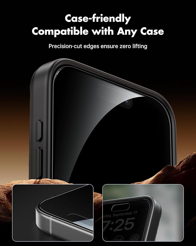 UNBREAKcable Privacy Screen Protector for iPhone 15 (6.1) 25° Anti-Spy Tempered Glass Easy Install Alignment Frame Case-Friendly 9H Hardness Anti-Fingerprint 3-Pack