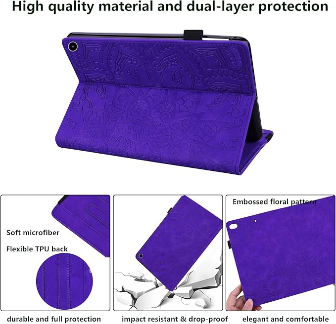 for Kindle Fire HD 8 Tablet (only Fits 10th Generation) &amp Fire HD 8 Plus 8 Case 2020 with Stand/Pencil Holder/Card Pocket/Elastic Band Embossed PU Leather Floral Cover Brown Peacock Flower