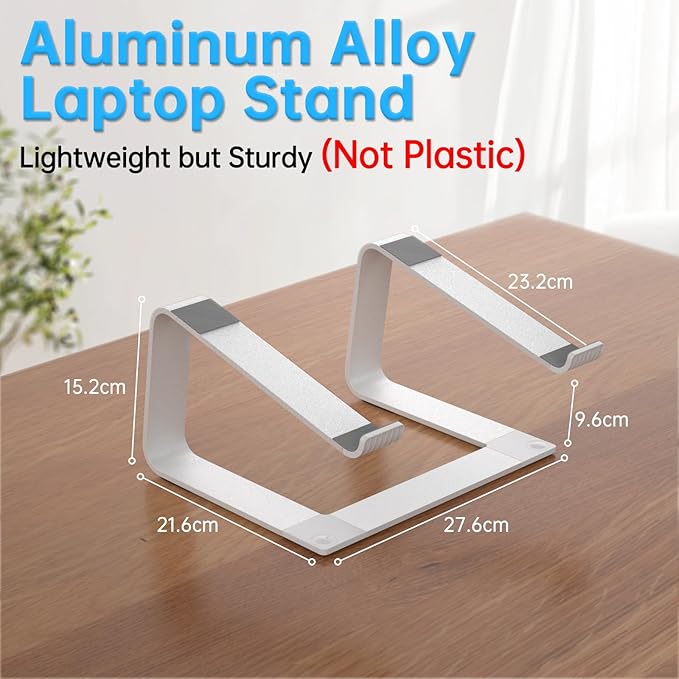 GleYo Laptop Stand for Desk Detachable Aluminum Computer Riser Portable Metal Notebook Webcam Stand Holder Compatible with MacBook Air, Pro, Dell, HP, Lenovo and All 10-16" Laptops, Silver