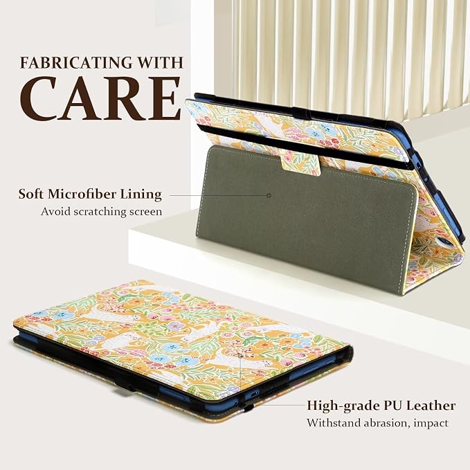 Fancity Case for Kindle Fire HD 10/10 Plus 13th/11th Generation 2023/2021 | Premium PU Leather Protective Case with Adjustable Angles Auto Wake/Sleep Hand Strap for Fire HD 10/10 Plus Black Floral