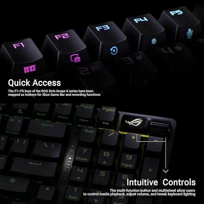 ASUS ROG Strix Scope II 96 Wireless Mechanical Gaming Keyboard – 96% Full-Size, Tri-Mode Connectivity, Hot Swappable Pre-lubed ROG NX Storm Clicky Switches, PBT Keycaps, RGB, PC/Mac Support - White