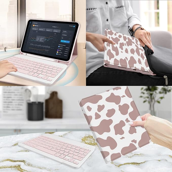 for Bluetooth Keyboard for iPad 10th Gen 10.9 inch (2022) case (A16) 11th / 10th Gen Case 11'' (2025) with 7-Color Backlights Pencil Holder Detachable Rechargeable - Black Cow