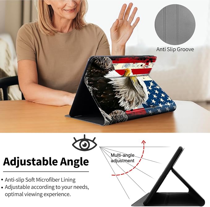 Case for All-New 7 Kindle Paperwhite 12th Gen 2024 &amp Kindle Colorsoft Signature EditionPU Leather Cover with Auto Sleep Wake FeatureAmerican Flag Eagle