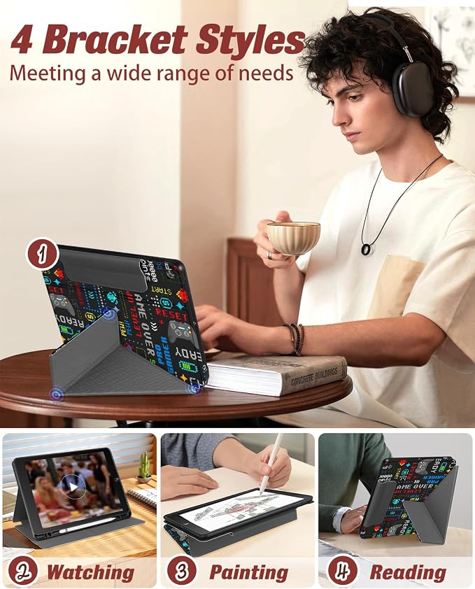 for iPad 9th/8th/7th Generation 10.2 Inch Case with Pen Holder for Boys Girls Women Men Cute Cartoon Anime Cool Funny Protector Stand Tablet Cover for Apple i Pad 7/8/9 Book Cat
