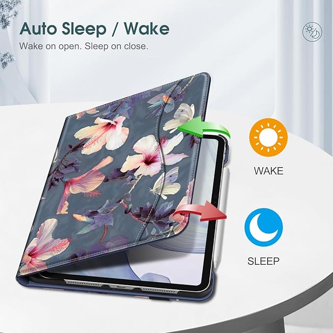 Fintie Folio Case for iPad Pro 11-inch (M5) 2025 / (M4) 2024 - Multiple Angles Viewing Stand Protective Cover with Pencil Holder & Pocket, Auto Wake/Sleep, Hibiscus