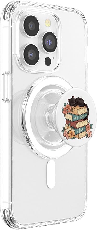 Black Cat Sitting on Books Booktrovert Librarian Bookish PopSockets PopWallet for MagSafe
