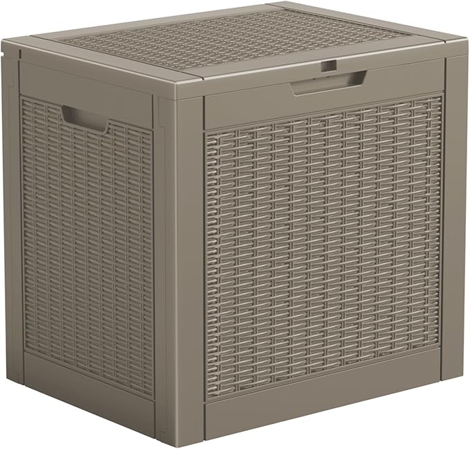 Vixzen 31 Gallon Resin Deck Box - Lockable Outdoor Storage for Patio Cushions, Garden Tools, Pool Supplies，Grey