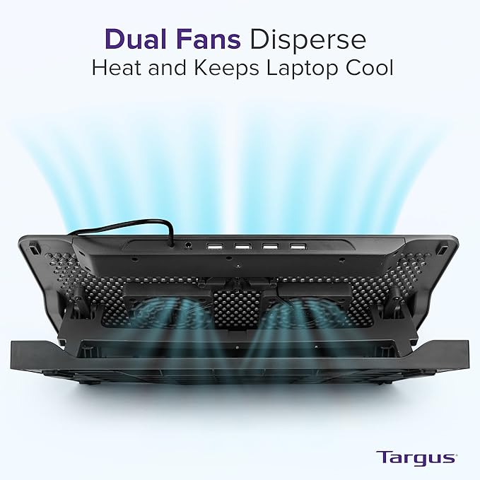 Targus Laptop Cooling Pad for Laptops up to 17-inches, Dual High-Speed Fans Chill Mat + 4-Port USB Hub Laptop Fan Cooling Pad for Work, USB Stand Cooling Pad for Gaming Laptop Cooling Fan (AWE81US)