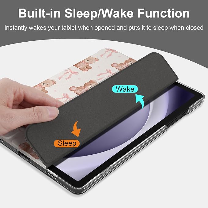 Case for Samsung Galaxy Tab A11 Plus A11+ 11 inch (2025/2026) &amp Tab A9 Plus A9+ 11 inch (2024/2023) Slim Smart Stand Cover with Translucent Hard Back Auto Wake/Sleep - Bear with Bows