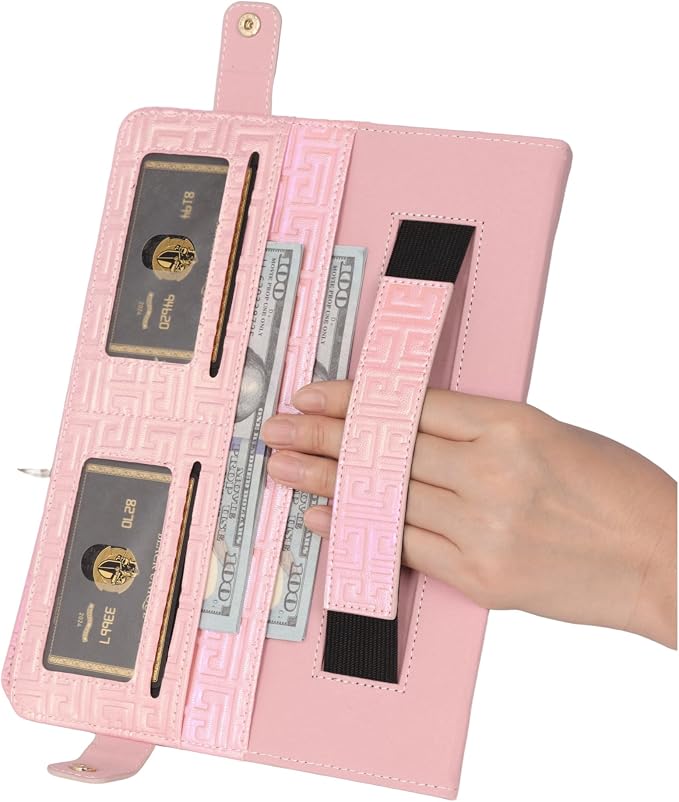 Handbag Case for Samsung Galaxy Tab S10 FE/S9 FE 10.9/S9/S8/S7 11 Techcircle Folio Stand Crossbody Wallet Protective Cover with S Pen Holder &amp Card Slots Hand Strap &amp Shoulder Strap Black