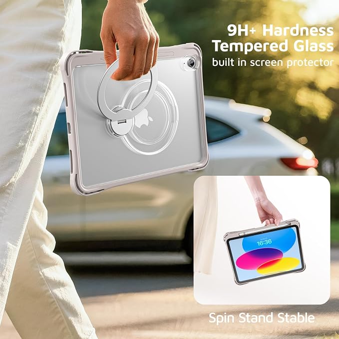 Dteck for Apple iPad 11 inch (A16 11th Gen) iPad 10.9 inch (10th Gen) Slim Clear Case with Kickstand Pencil Holder Reinforced Shockproof Corners Soft TPU Lightweight Protective Cover Transparent