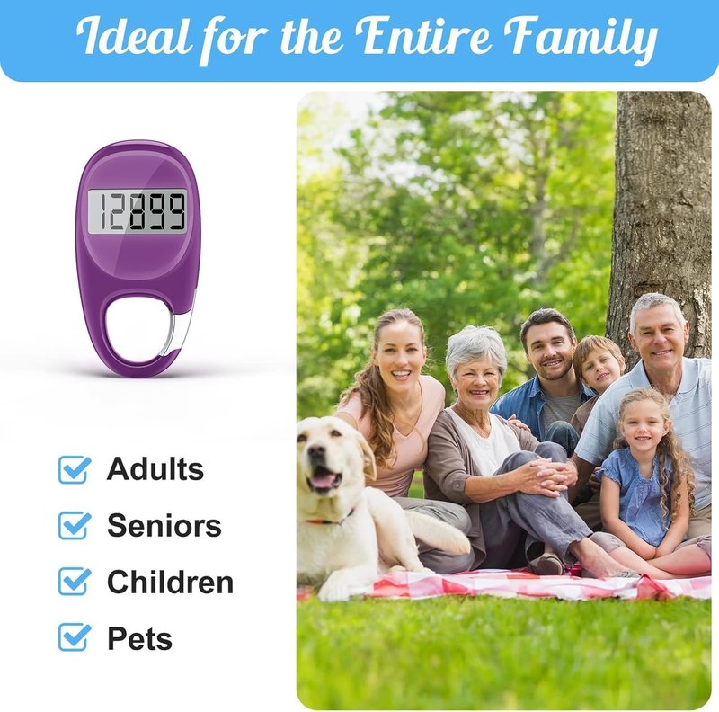 Simple Pedometer for Walking, Accurate Step Tracker with Carabiner, 3D Step Counter for Men Women Seniors - Purple
