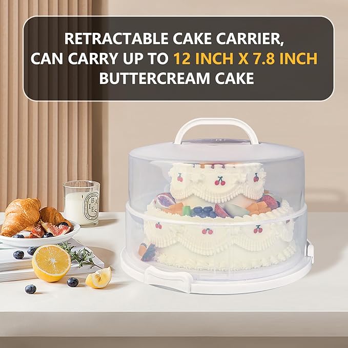 12 Inch Cake carrier Container with Lid and Handles Includes Insulated Bag for Safe Transportation of Buttercream Doesn't Melt Easy for Cakes, Pies and Cupcakes (Grey)