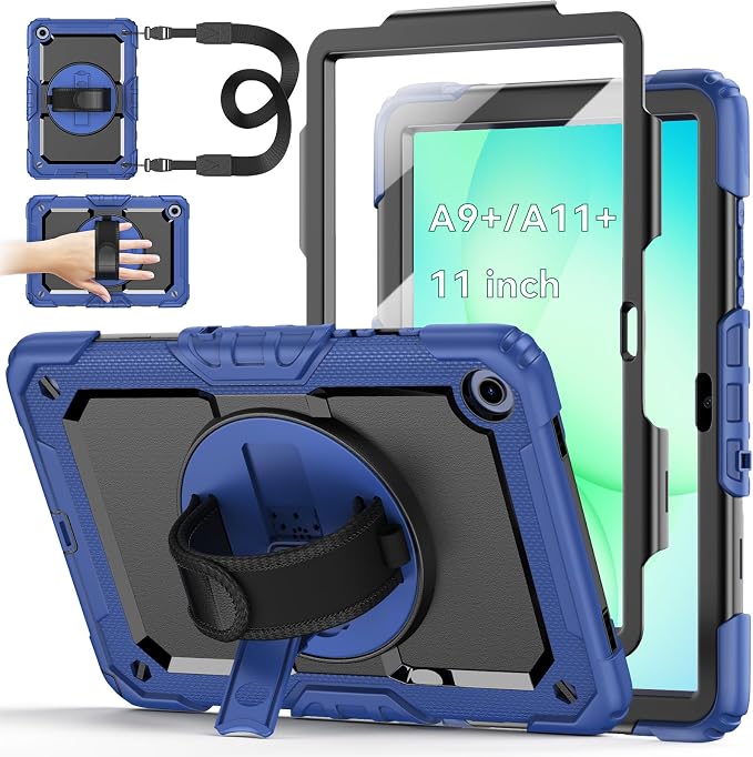 Case for Samsung Galaxy Tab A11+ Plus 11 Inch Ubearkk for Galaxy Tab A9+ Plus Case Full-Body Drop Protection Cover with Screen Protector 360° Rotating Stand and Hand/Shoulder StrapBrightblue