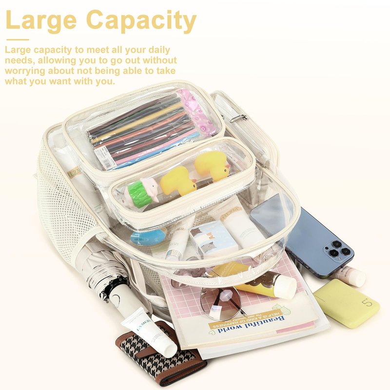 BTOOP Clear Backpack Heavy Duty Transparent Backpack 17" See Through Bookbag for College Work Festival Security with Padded Strap Large Capacity