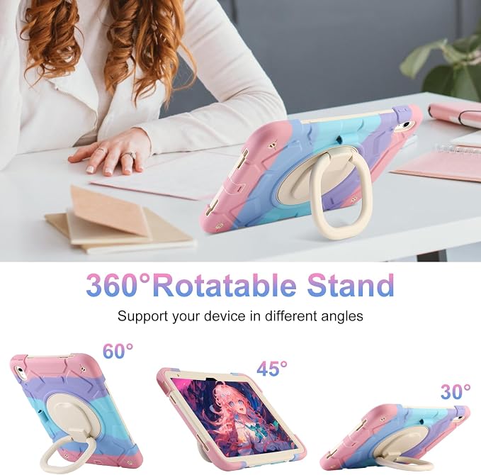 for iPad (A16) 11th Generation case 11''(2025)/10th Generation case 10.9''(2022)360°Rotatable Stand with [Pencil Holder&ampShoulder Strap] Heavy Duty Shockproof Protective Silicone Case (Black)