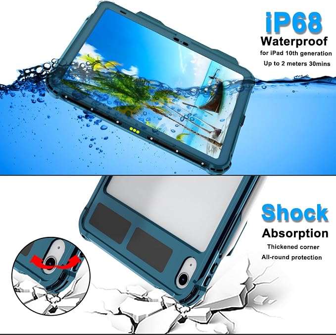 Shellbox Case for iPad Air 4th/5th Generation 2022-2020 Waterproof Dustproof Shockproof Case with 360° Full-Body ProtectionLanyard and Kickstand