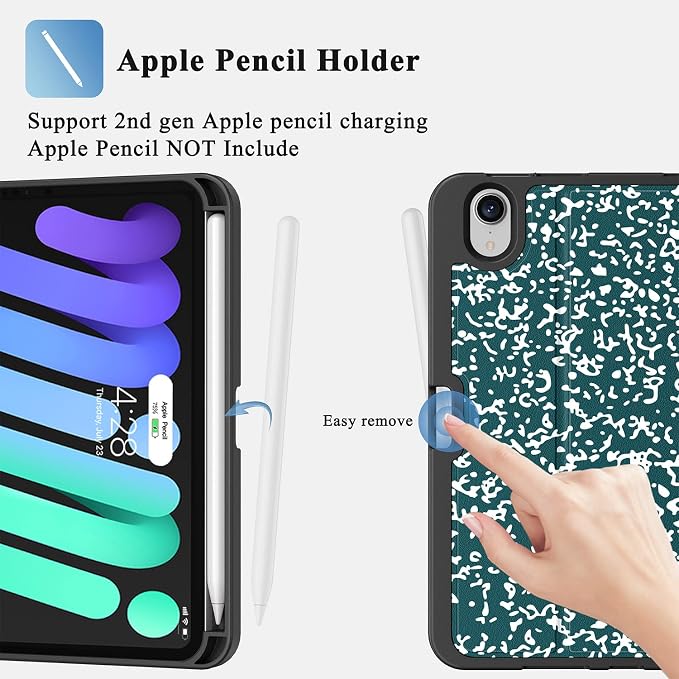 Case for iPad mini 7 (A17 Pro) 2024/Mini 6 2021 8.3-Book Black | Slim Lightweight Folio Stand Case Auto Wake/Sleep Soft TPU Back Cover with Pencil Holder for iPad mini 7th/6th Generation