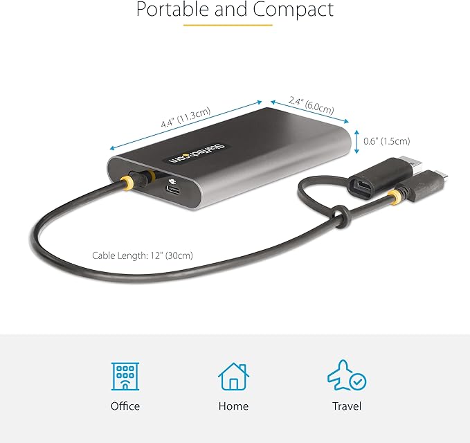 StarTech.com USB-C to Dual-HDMI Adapter, USB-C/A to 2X HDMI Converter, 4K 60Hz, 100W PD Pass-Through, Win/Mac, TAA