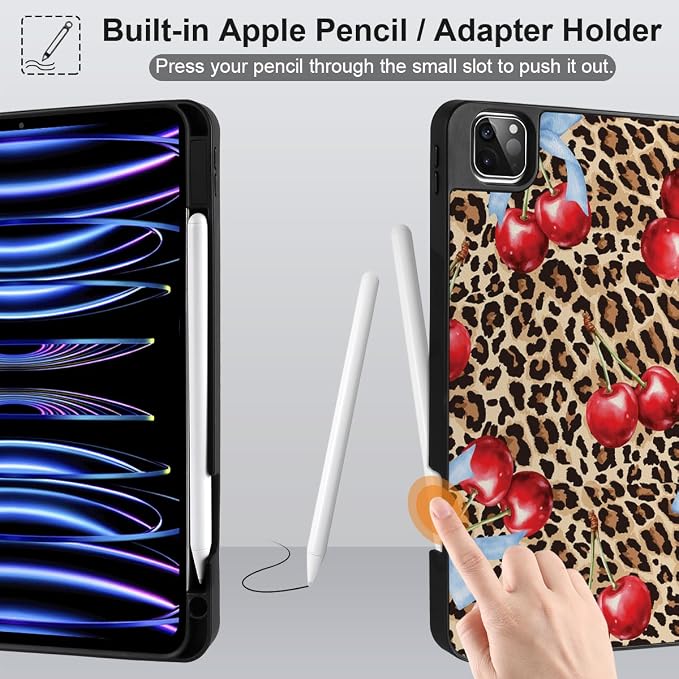 Case for iPad Pro 12.9 inch 6th Generation 2022 Built-in Pencil Holder + Trifold Stand + Auto Wake/Sleep + Protective Cover for iPad Pro 12.9 5th/4th/3rd Gen- Bear