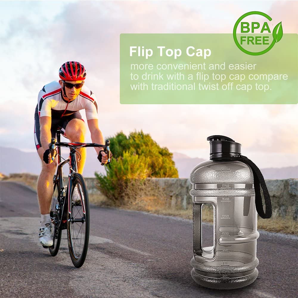 RICWINANN Water Jug 2.2L Large Sport Water Bottle Big Capacity Leakproof Container BPA Free Plastic with Carrying Loop Fitness for Camping Training Bicycle Hiking Gym Outdoor (Black)