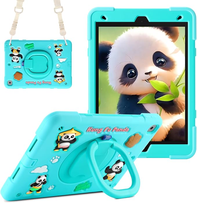Case for iPad A16 11th Generation 11 Inch 2025 iPad 10th Generation 10.9 Inch 2022 Silicone 3D Panda Design Kids Case Heavy Duty Protection with Kickstand/Pencil Holder/Strap