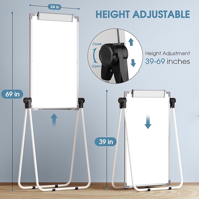 MaxGear Easel Whiteboard with Stand, 36" x 24" Double-Sided Dry Erase Board Flip Chart, Height Adjustable,Foldable, Portable for Home Office Classroom Teaching