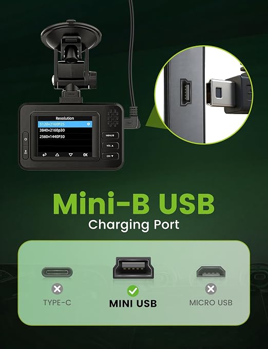 Anina Mini USB Mini-B Dash Cam Power Cord Left Angle Charging Cable Dash Camera Car Charger for Rexing V1V1P ProV -13FT/4M