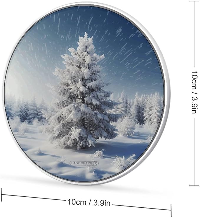 Snow Pine Tree Christmas Wireless Charger with Aluminum Alloy Frame Qi Certified Fast Wireless Charging Pad 10W Charging Station Portable Phone Charger for All Wireless Charging Phone