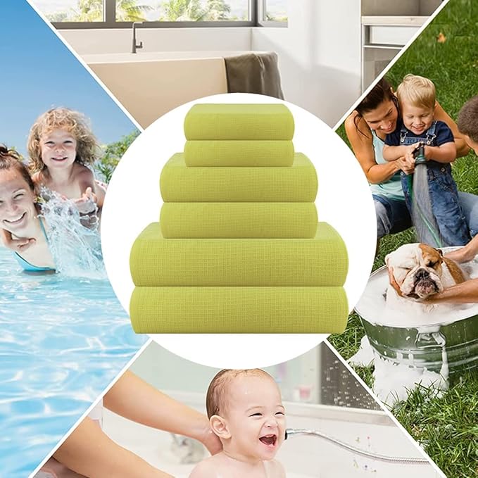 CASA COPENHAGEN Waffle Towel, 6Pieces 100% Cotton Large Towel Set- Lime Green, 2Bath 2Hand 2Washcloths Instant Absorb and Dry, Soft Strong Towels for Hotel Spa Kitchen Bathroom & Shower