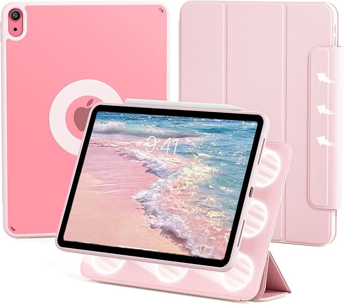 kenke Hybrid Case for iPad A16 11th Gen 11''/10th Gen 10.9'' Black | Detachable Magnetic Portrait/Landscape Stand Cover Magnetic Rotating Hard Clear PC Back Auto Wake/Sleep Support Touch ID