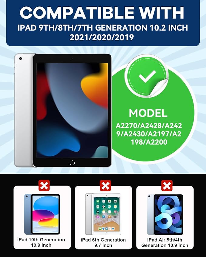Cantis Case for iPad 9th/8th/7th Generation with Screen Protector, iPad 10.2 Case 2021/2020/2019 with 360 Degree Rotating Stand/Shoulder Strap/Pencil Holder, Navy Blue