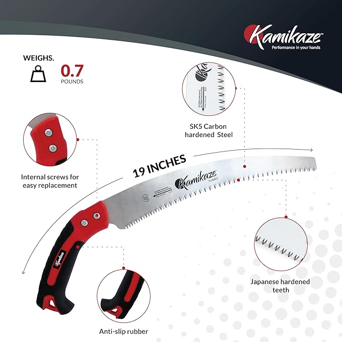 EZ Kut Kamikaze Saw Curved Blade with Scabbard - 19.3 Inch Heavy Duty Pruning - Carbon Hardened Steel Japanese Technology- Best Pruning Saw for Tree Trimming