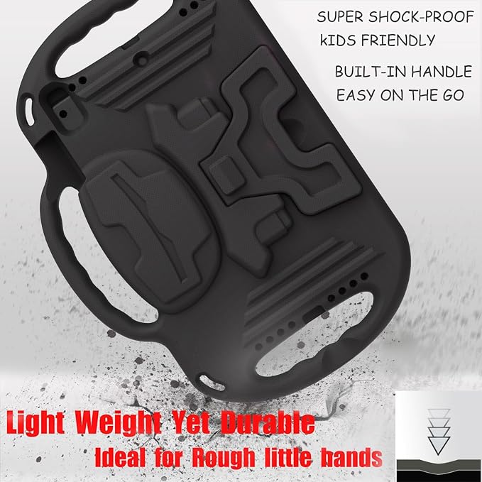 LTROP Kids Case for iPad 5th/6th Generation (2017/2018) &amp Air 2 Shoulder Strap Handle Stand Shockproof Bumper Cute Kid Case for iPad 9.7 Inch Black