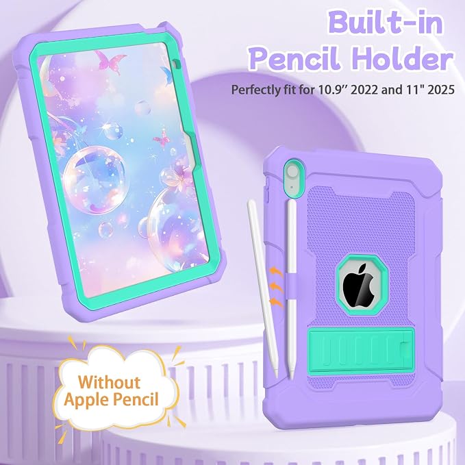 LTROP Case for iPad A16 11th Generation 2025 11 Inch / 10th Generation 2022 10.9 Inch with Kickstand and Pencil Holder Shockproof Rugged Protective iPad 11 inch Cover Black