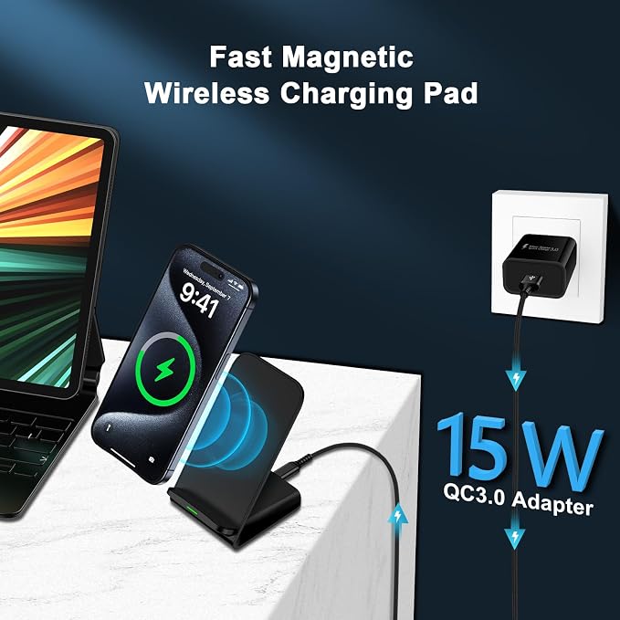 Pixel 10a 10 Wireless Charger Stand Fast Charging for Google Pixel 10a/10 | Pro XL/9a/9/8 Pro/8/7 Pro/7/6 Pro/6/5/4 XL/4/315W Fast Wireless Charging Station for iPhone 17e 17 16e 16 15Samsung S26 S2