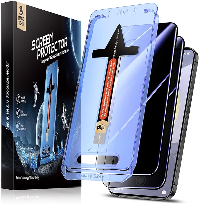 MAGIC JOHN 2 Pack for Samsung Galaxy S24 Plus/ S24+ Privacy Glass Screen Protector 6.7 inch Anti-spy Tempered Glass Film Auto Dust-Elimination Installation Bubble Free Case Friendly Anti-Scratch