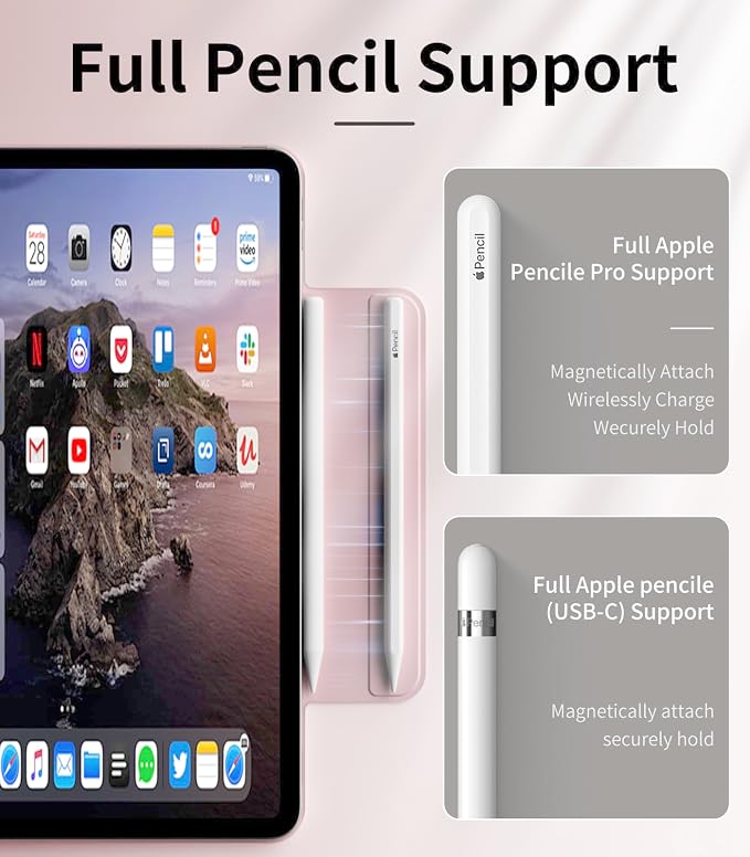 Magnetic Case for iPad Air 13 Inch M3/M2 (2025/2024) iPad Pro 12.9 inch 6th/5th Generation (2022/2021) | Auto Sleep/Wake | Pencil Pro &amp USB-C | Non-Slip PU Leather Protective Cover Black