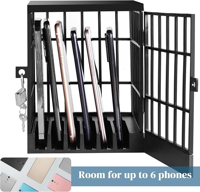 Gemaxvoled Cell Phone Jail-Phone Cage with Lock and Key Phone Lock Box Cell Phone Locker for Classroom/Family