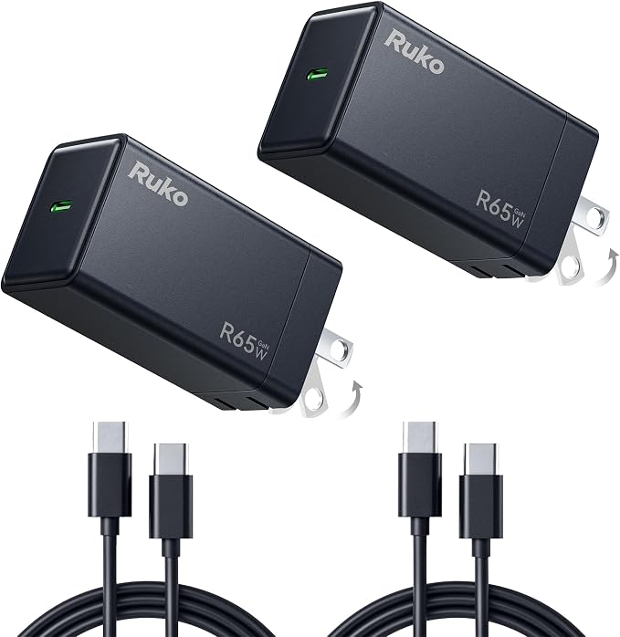 Ruko 65W USB C Charger 2-Pack GaN Fast Charger Block
